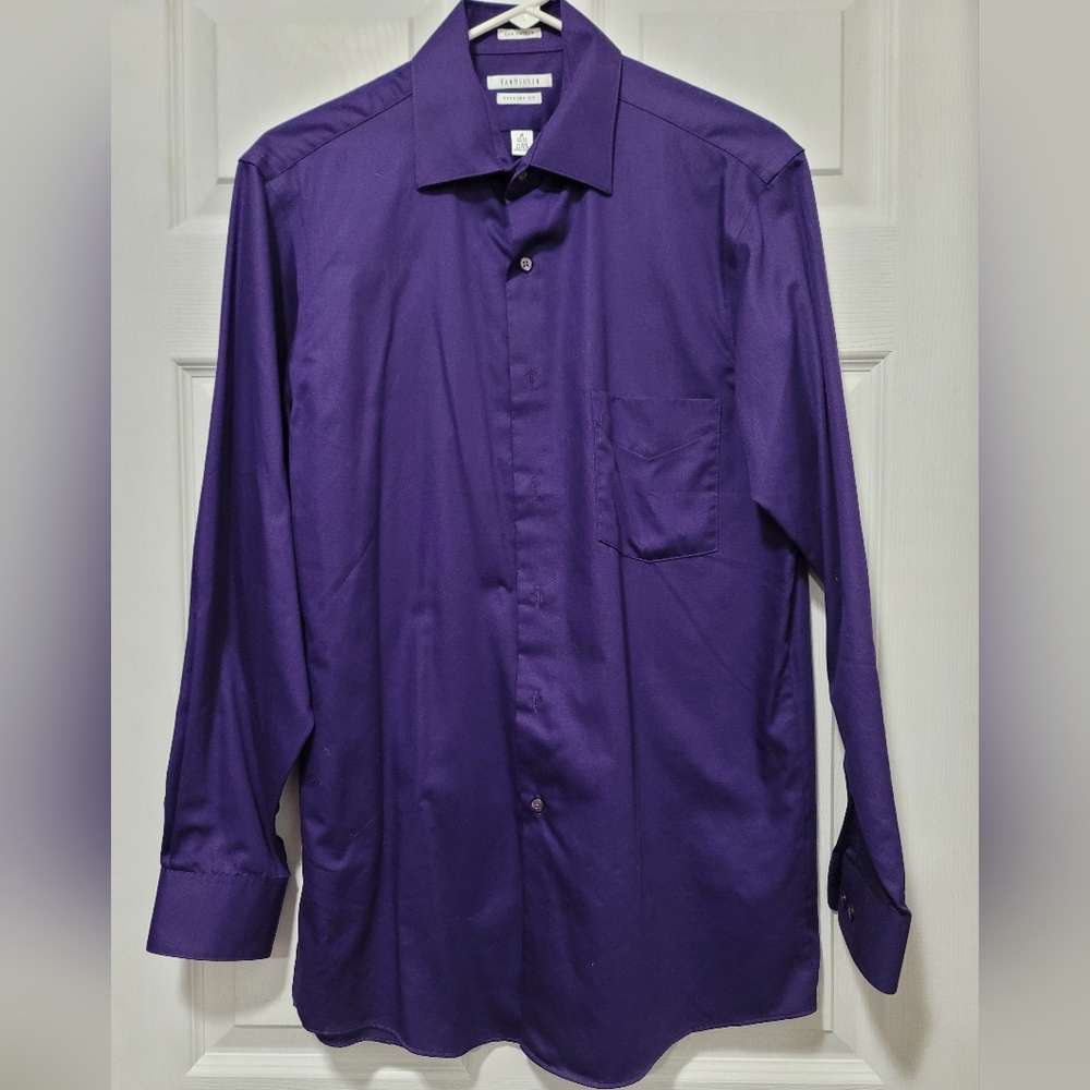 Men's Van Heusen purple button-down dress shirt, regular fit, sz 15, 32/33